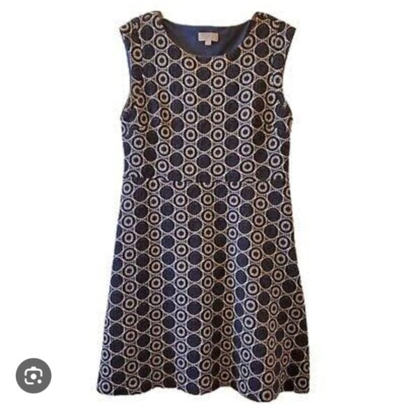 Loft womens Blue white geometric Print  Midi Dress Sleeveless Sz 4 Fit flare - Picture 3 of 10